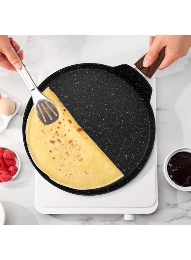 Nonstick Crepe Pan, Swiss Granite Coating Dosa Pan Pancake Flat Skillet Tawa Griddle 26.5cm with Stay-Cool Handle, Induction Compatible Gass - Image 2